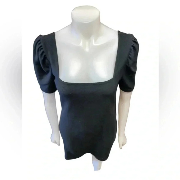 Club Monaco Black Square Neck Short Sleeve Mini Dress Size Medium - Picture 5 of 9